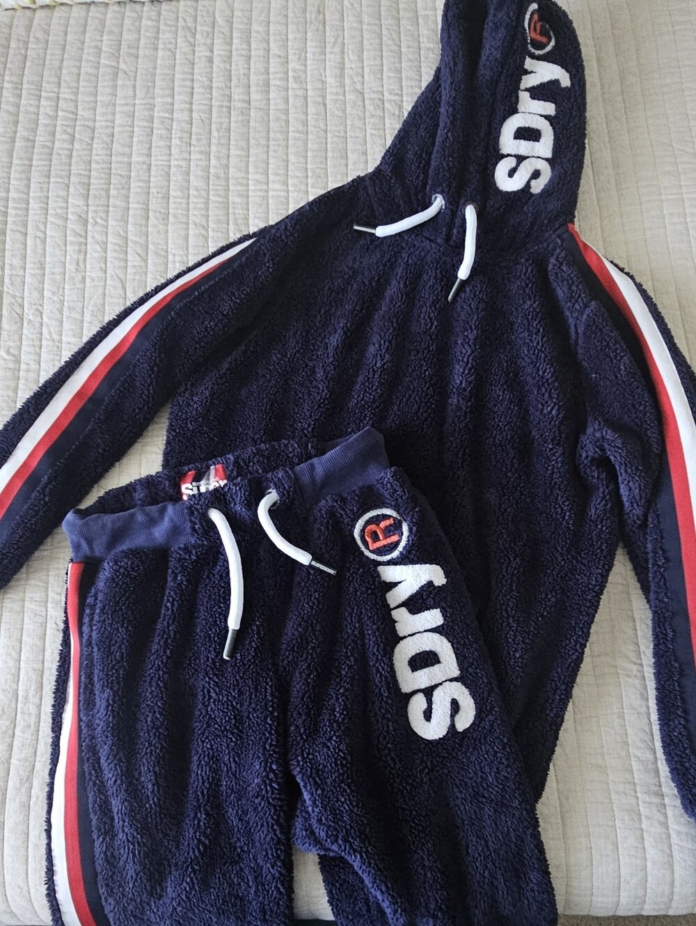 SDry Navy Sherpa Tracksuit with Red & White Side Stripes Woman's Size S/M